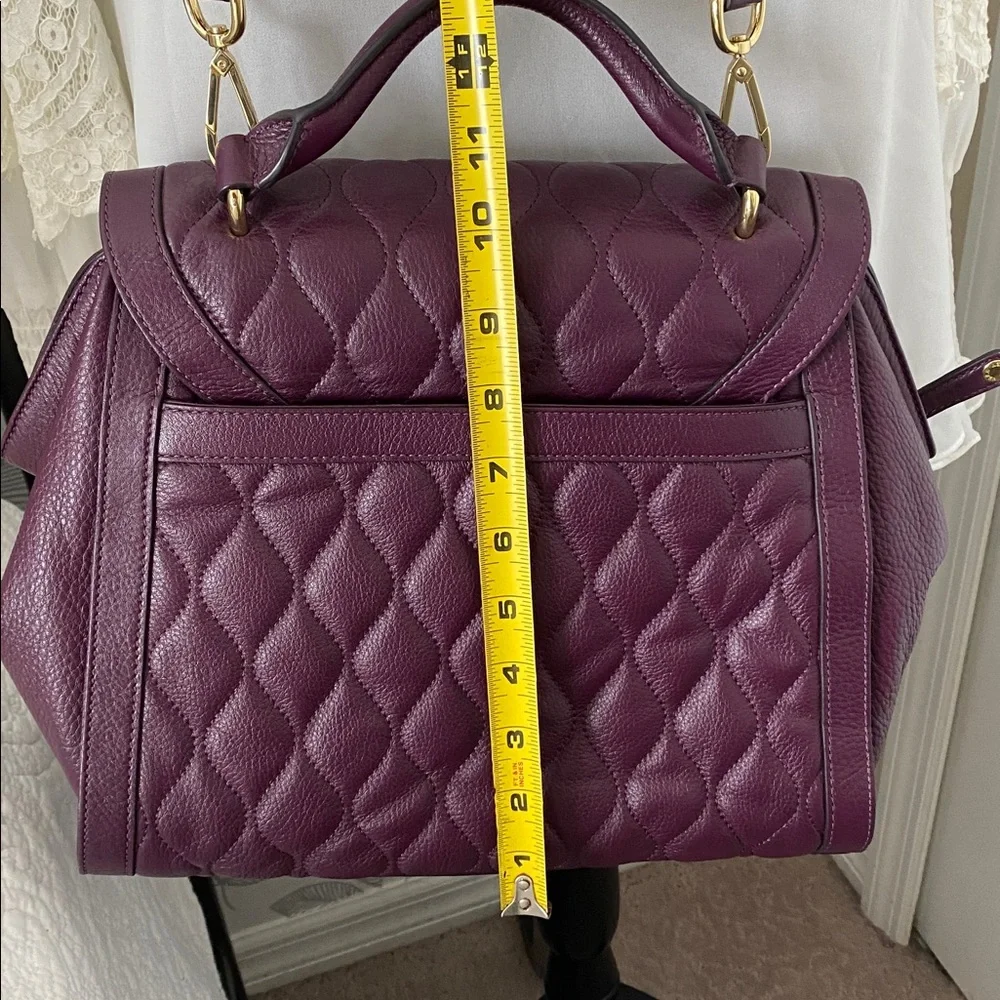 Vera Bradley Quilted Leather Stella Satchel in Aubergine with gold-tone hardware